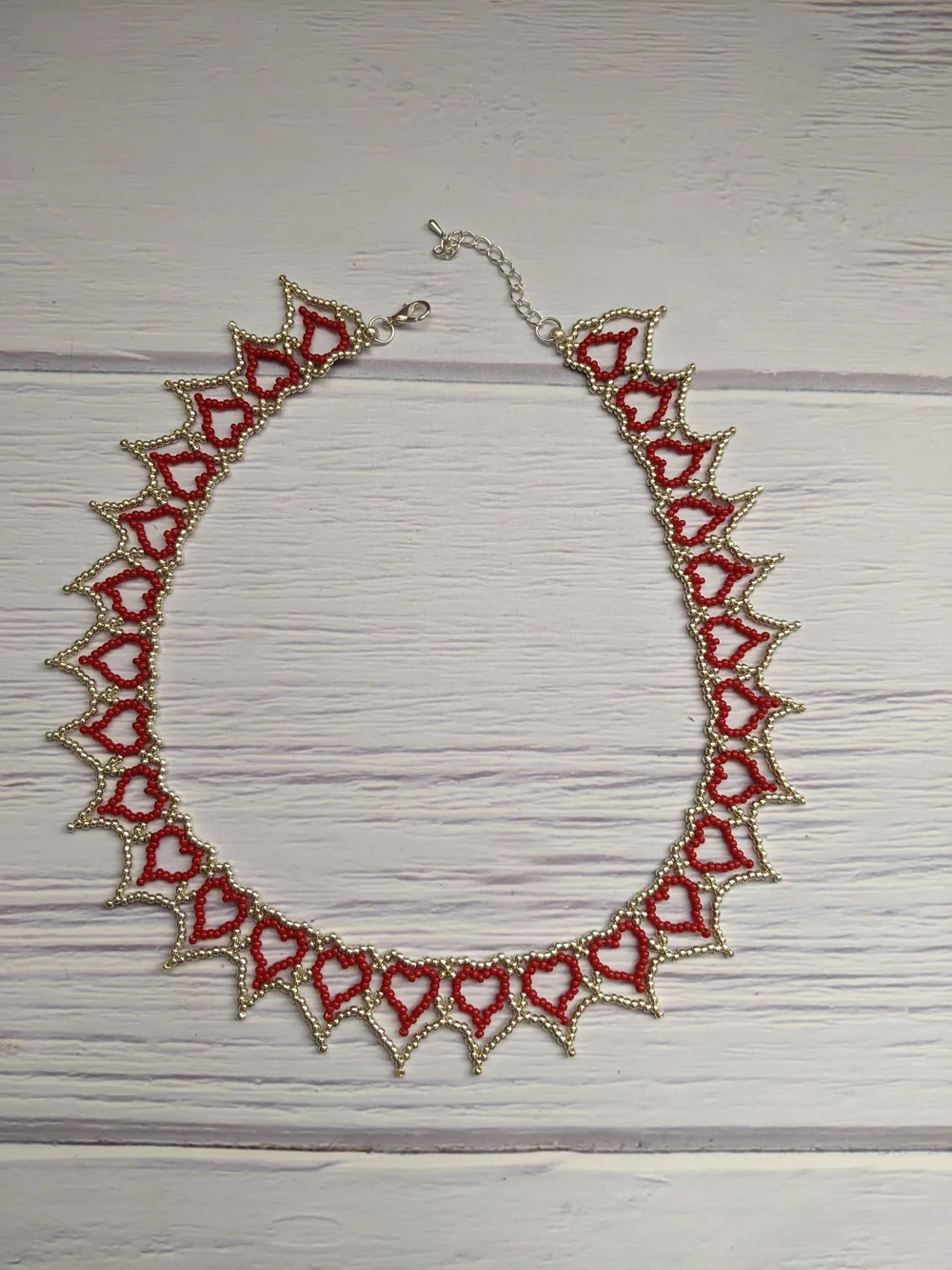 Handmade Red Heart Beaded Jewelry Set - Necklace, Bracelet & Earrings